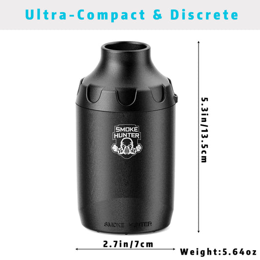 Ultra compact personal smoke filter sizing by Smoke Hunter 3.0 for discreet on the go privacy