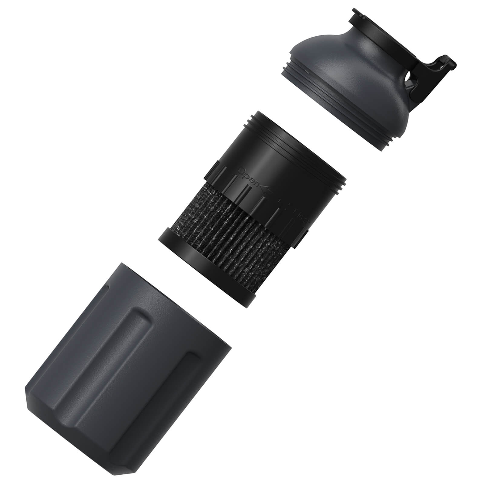 Exploded view of Grey Smoke Hunter 4.0 casing and core showcasing zero maintenance sploof structure