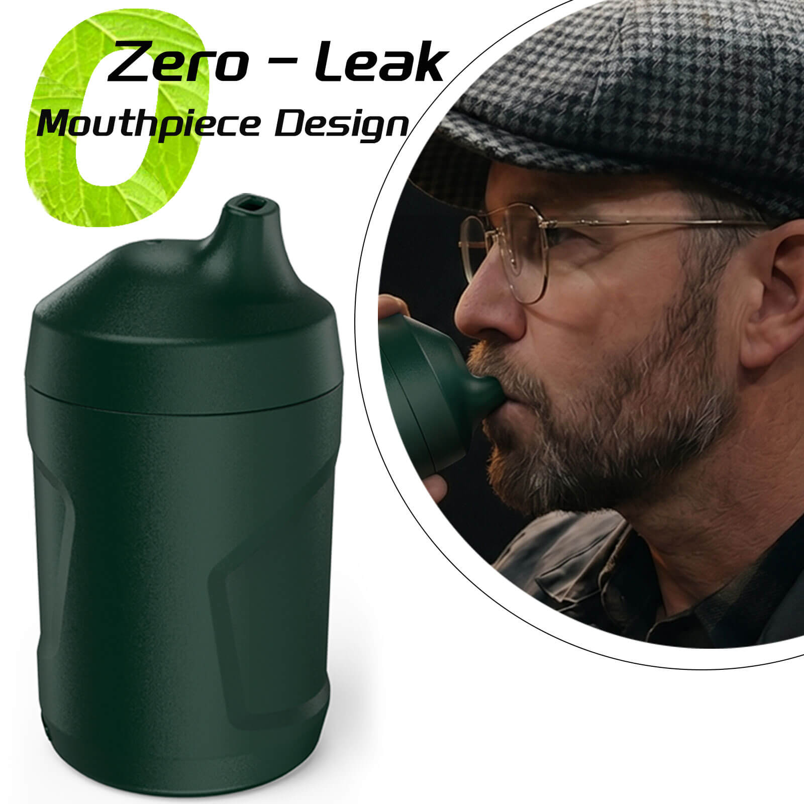 Ergonomic green sploof device by Smoke Hunter 2.0 engineered to fully replace leaky smokebuddy personal filters