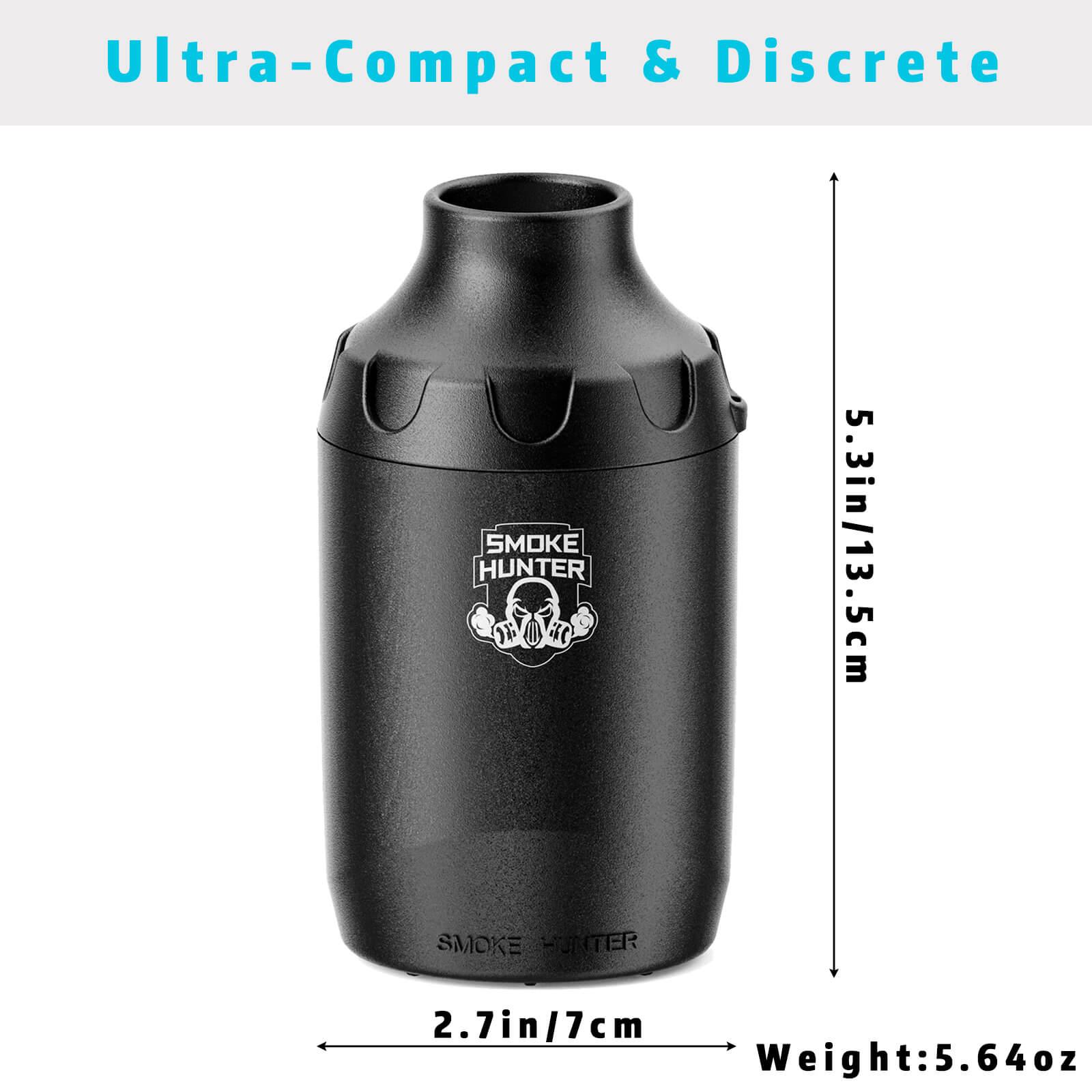 Ultra compact personal smoke filter sizing by Smoke Hunter 3.0 for discreet on the go privacy