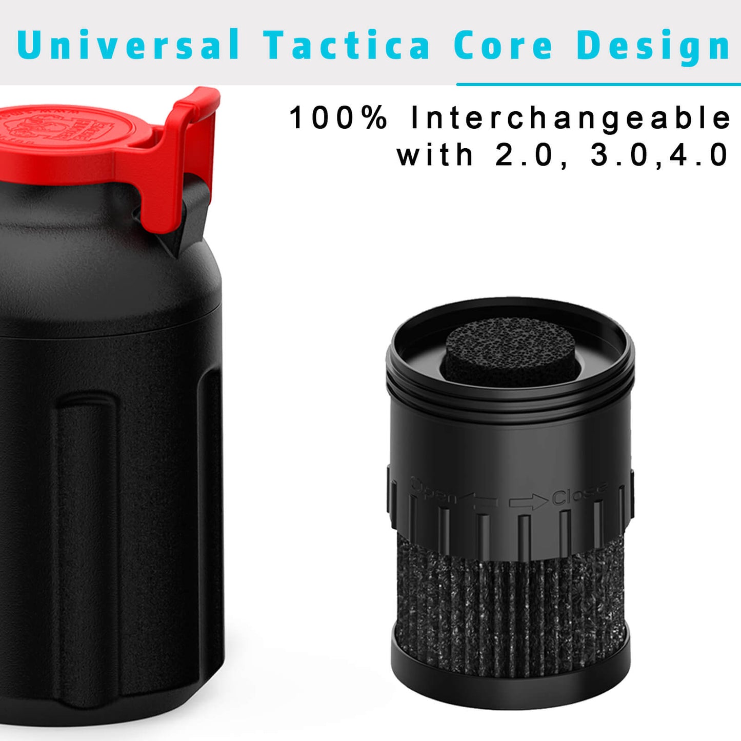 Universal personal smoke filter replacement cartridge inside black Smoke Hunter 4.0 engineered to fully outperform legacy smokebuddy designs
